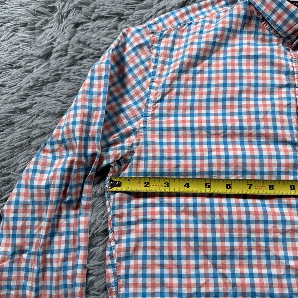 J Crew Shirt Medium Red Blue Button Up Ludlow Gingham Check Preppy Office Mens
